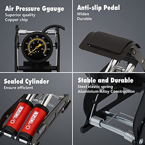 Lyrovo 160 PSI Double Cylinder Portable Foot Pump Air Tyre Inflator for car Bike and Cycle, Red 5