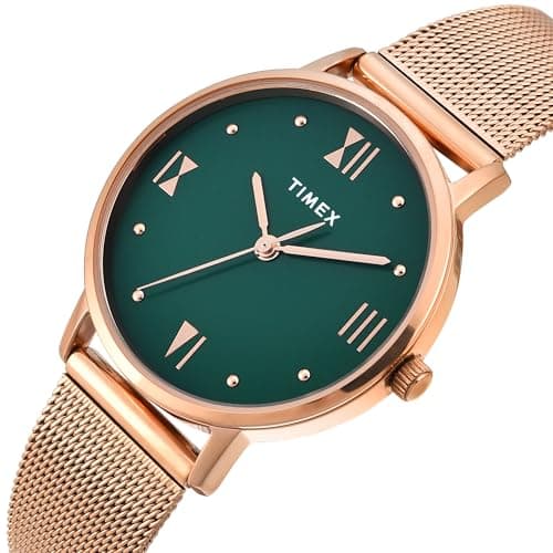 TIMEX Analog Watch for Women with Green Round Dial & Rose Gold Stainless Steel Bracelet Band Water Resistant Women's Wrist Watches - TWEL15625 2