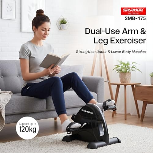Sparnod Fitness SMB-475 Arm & Leg Mini Exercise Bike with LCD Display, Adjustable Resistance, Portable Under Desk Pedal Exerciser for Home & Office Workout, Compact Steel Frame, 120kg Capacity 2
