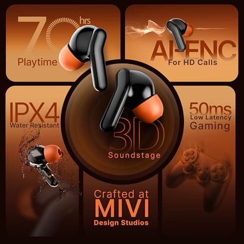 Mivi DuoPods Roar (New Launch) 13mm AAC Audio Tech | AI-ENC | Dual Mic | 5.3 Bluetooth Ear Buds | 70Hrs Battery | Fast Charge | IPX4 | Low Latency | Gaming Earbuds 2