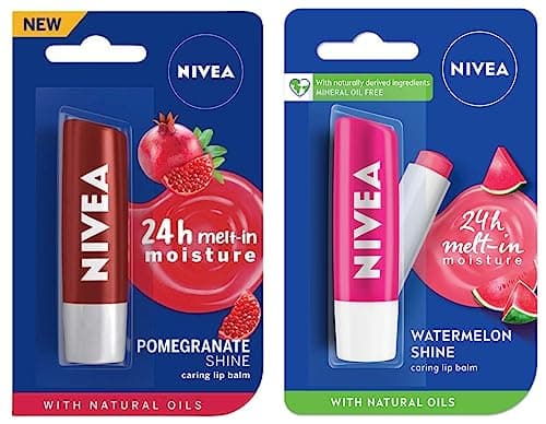 NIVEA Lip Balm, Pomegranate Shine, 4.8g and NIVEA Lip Balm, Fruity Watermelon Shine, 4.8g