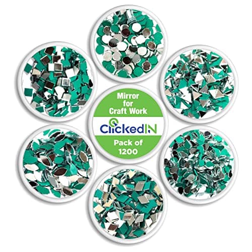 Clickedin Glass Mirror for Craft Work(Pack of 1200 Mirrors),Lippan Art Materials Kit Mirrors,Decorative Small Pieces for DIY Crafts Works,Round,Diamond,Square,Triangular,Framed,Clear,Wall Mount