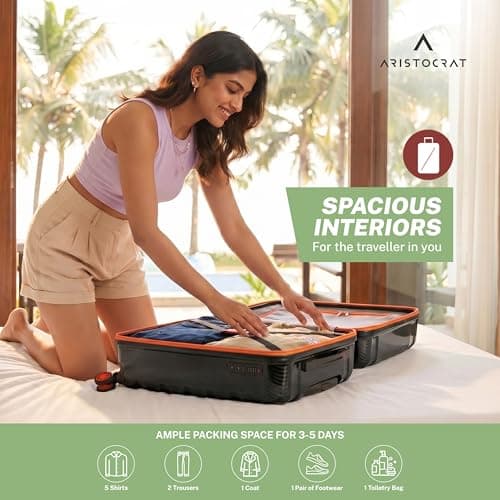 Aristocrat Altitude 8 Wheel Cabin (Small Size) Hard Case Trolley Bag | Combination Lock |Tough and Durable Polypropylene Luggage | 3 Year International Warranty| 58 CM Suitcase for Travel| Black 5