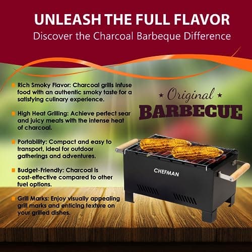 Chefman Charcoal Barbeque | Grill Barbeque | Grill Set for Home | Foldable Charcoal Tandoor | Outdoor BBQ | Grill Chicken Maker | with 6 Skewers with Gloves | Black 5