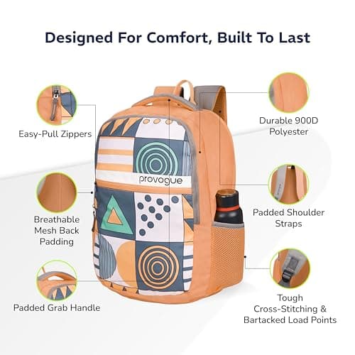 Provogue Blaze Laptop Backpack 35L with 2 spacious compartments and Rain Cover - School Bag for Girls | Girls School Bag, College Backpack for Women and Men with Laptop compartment | Orange 4