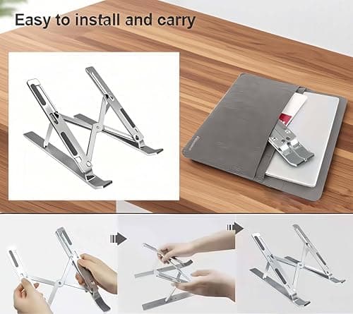 7-Level Adjustable Aluminium Laptop Stand for Desk, Foldable Riser Laptop Holder Compatible with 9–15.6 Inch Laptops, Portable Ergonomic Notebook Stand for Office & Study 5