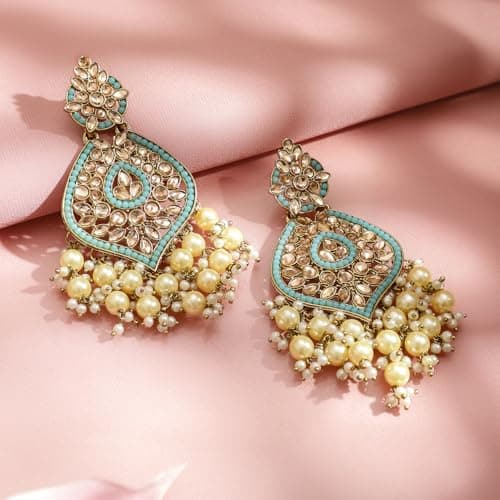Rubans Chandelier Blue Earrings Traditional Jewellery with Kundan & Pearl Gift for Women & Girls 4