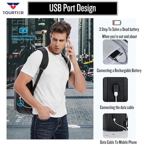 TOURTIER Hard shell Business Travel Laptop Backpack with USB Charging Port Daypack for Men Women (DESIGN-1, SILVER-1) 5