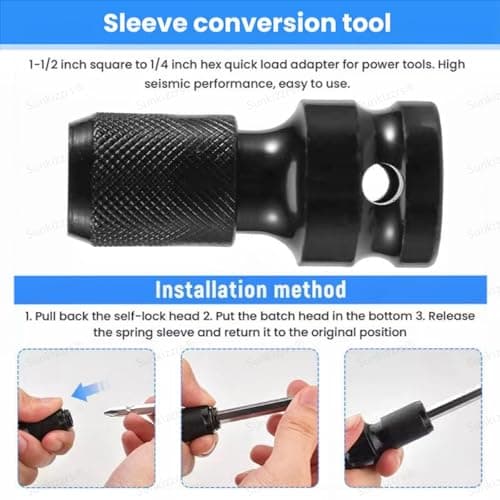 Sunkizzrs® 2-Set Rapid Release Converter—1/2" Square Drive to 1/4" Hex Female Socket Adapter—Quick Release Impact Bit Holder—Drill Chucks Adaptor Conversion for Impact Wrench included Ring & Rod 6