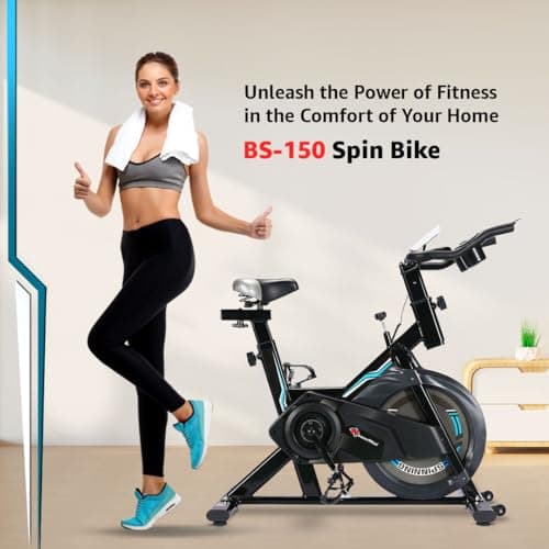 PowerMax Fitness Bs-150 Spin Exercise Bike For Home Use [10Kg Flywheel,Max User Weight 110Kg,Lcd Display,Belt Drive,3Pc Crank,Anti-Slip Pedal&Adjustable Seat] 1 Year Manufacturer Warranty,Black 2