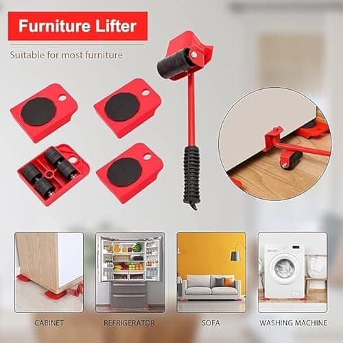 DecorTwist Furniture Mover & Lifter Set with 360° Rotating Wheel Pads – Move Sofa, Fridge, Bed & Washing Machine Without Lifting | Floor-Safe Steel Tool for Tiles, Marble & Wood 5