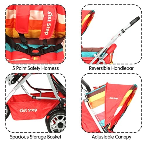1st Step Yoyo Baby Stroller with 5 Point Safety Harness and Reversible Handlebar Stroller for Baby|360° Swivel Wheel|Large Storage Basket|Kids|Infants|New Born of 0 to 3 Years|Capacity 15kg (Rainbow) 3