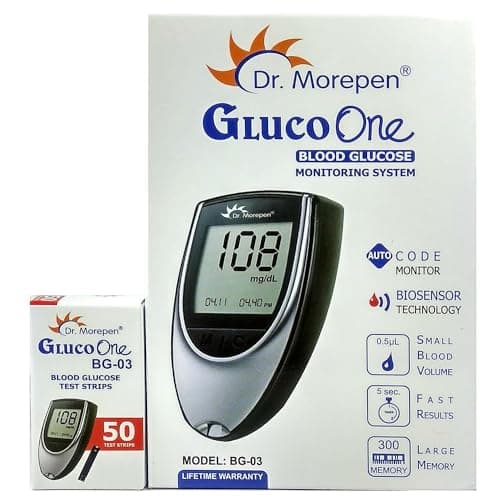 Dr. Morepen GlucoOne Blood Glucose Monitor Model BG-03 with 50 Strips | Silver