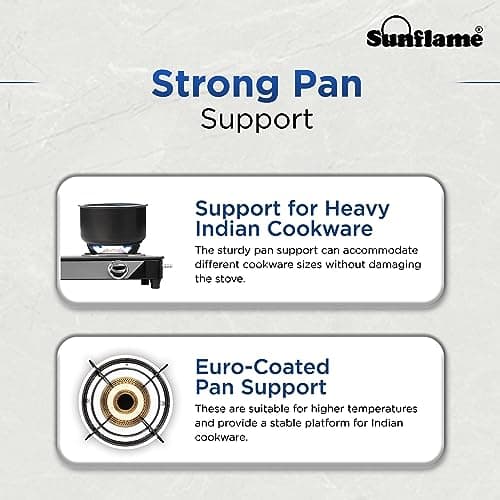 Sunflame Pride 2 Burner Gas Stove 60 cm Wide | 1 Medium and 1 Small Brass Burners | 2-Years Product Coverage by Sunflame | Ergonomic Knobs | Easy to Maintain | Toughened Glass Top | Black 4