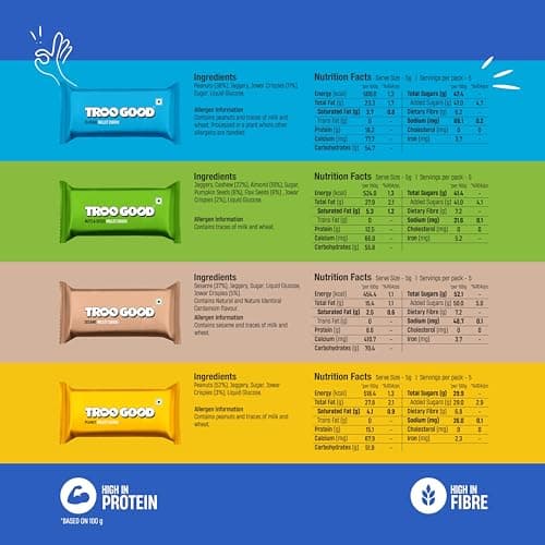 TROOGOOD India's First Toffee Chikki 40 Bars (20x2 Pack) | High Protein Millet Snack Bars with Jaggery, Dry Fruits, Nuts & Seeds | Healthy & High Nutrition Snacks, Travel Pack, Birthday Pack | 4 Flavo 2
