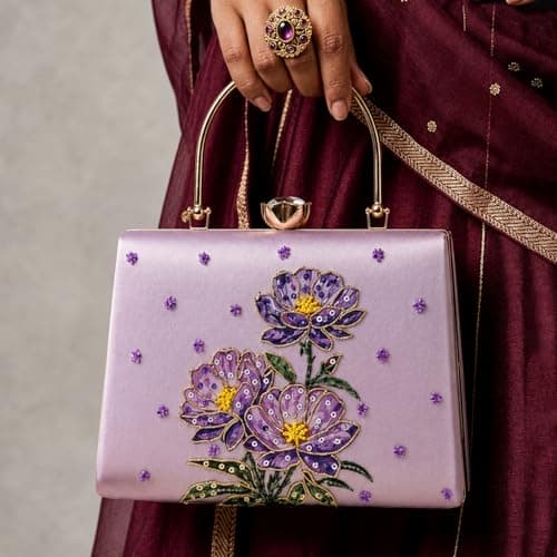 Artklim Lavender Floral Embroidered Clutches for Women | Wedding Clutches Stylish | Bridal Occasion Bag with Detachable Strap and Handle 4