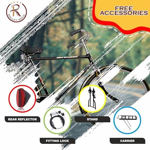 RALLEY GOLD Rally Popular 22 Inch Men's Full Size Bicycle | with Carrier, Stand and Lock | Single Speed (48 Teeth Heavy Duty Chainwheel), Road Bike 4