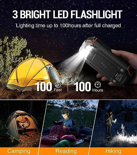Solar Power Bank 36000 mAh Solar Charger with 3 Cables USB C Input 15 W Quick Charge Wireless Power Bank Portable Outdoor External Mobile Phone Batteries with Solar Cell & Torch for iPhone Samsung 4