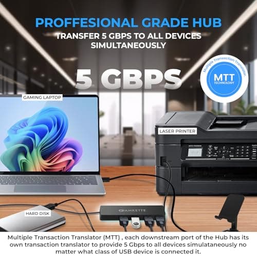 Amkette 4 Port Superspeed USB Hub 3.0 for PC/Laptops, Portable Data Hub with Hi-Speed Data Transfer Up to 5 GBPS, Charging Function| Strong and Durable, Power Supply Port and 80 cm Long Cable (Black) 2