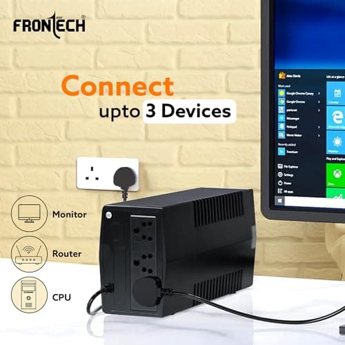 FRONTECH UPS Electra Plus 600VA/360W, Uninterrupted Power Supply System, Maintenance Free Battery, LED Indicator, Power Backup & Protection for Home/Office PC, Desktop and Other Electronics, (2564) 3