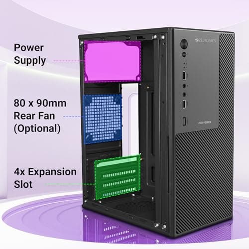 Zebronics Force, Computer Chassis, Micro ATX/Mini ITX, USB x 2, Front Audio, Perforated Side Panel, Top-Mounted PSU 5