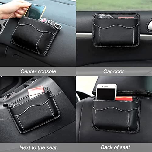 STHIRA Car Storage Organizer Pouch Handy Storage Bag Durable Pu Leather Mini Gap Automobiles Storage Bag On Side Of Seat,Self Adhesive Organizer For Phone,Keys,Accessories,Charging Cables,Black 5