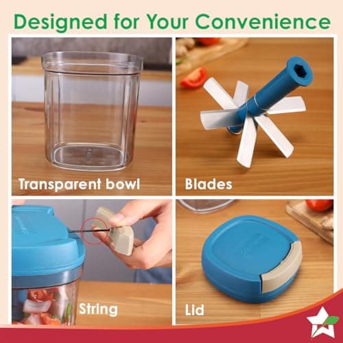 Wonderchef Pulse Vegetable String Chopper | Vegetable Cutter | 900ml | 6 Sharp Stainless-steel Blades for Precise Cutting | Transparent Bowl | Anti-slip Design | 1-Year Warranty 5