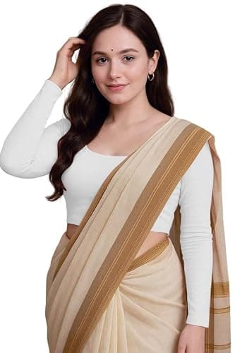 XOLANI Readymade Cotton Fitted Saree Blouse for Women Full Sleeve Square Round U Neck Regular fit Stretchable Pullon Western Stylish Crop Top VX17 1059 XS WHT White