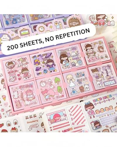 Long Box Stickers-200 Sheets Kawaii Aesthetic Stickers for Scrapbooking, Journaling, DIY Crafts & Gifts-Cute Girls Travel-Themed Paper Stickers for Kids,Teens & Stationery Lovers (Style -4) 2