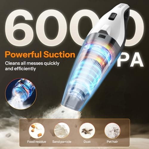 UN1QUE Vacuum Cleaner for Car Use with DC 12V & LED Light Car Vacuum 4m Power Cord 6000pa Powerful Suction, HEPA & Stainless Steel Filter, Only for Car Cigarette Lighter Use, No Battery 5