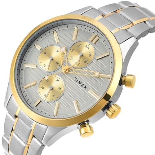 TIMEX Analog Watch for Man with Grey Round Dial & Silver Stainless Steel Bracelet Band Water Resistant Men's Wrist Watches - TW000T320 2