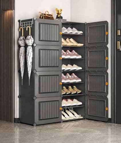 Mevigo 16-Tier Shoe Rack with 6-Doors| Holds 32 Pairs |Waterproof & Dustproof Modular Plastic Shoe Cabinet| Foldable Stackable Shoe Organizer with Metal Frame |Space Saving Storage for Home,Entry Way 2
