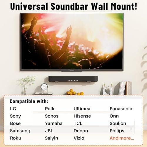 Universal Soundbar stand Wall Mount Bracket, Adjustable Depth 90-145mm (3.5-6.1 in), Heavy Duty Carbon Steel, Holds Up to 15kg, Under TV Mount for All brand Soundbar Mount Speaker Stand Black 3