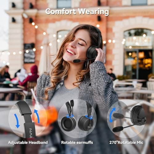 Wireless Headset with Mic for Work, Wireless Headset with Microphone AI Noise Cancelling, Bluetooth 5.3, 60H Battery, Mute Button, Comfortable Over Ear Headphones for PC, Laptop, Call Center, Office 5