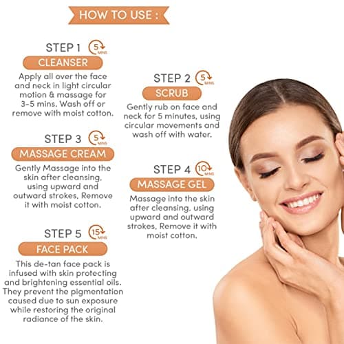 Herbal Tree D-Tan Facial Kit 6-Step Tan Removal & Brightening Treatment | Deep Cleanse + Exfoliate + Massage + Pack + Serum | Vitamin C & Niacinamide | Protection from UVA & UVB | Suitable for All Ski 3