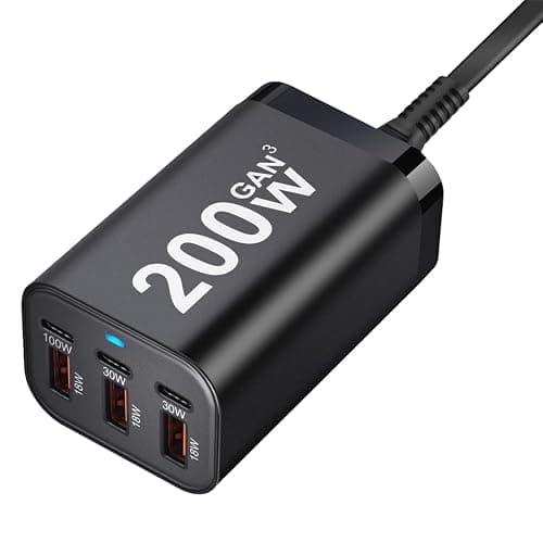 CUBONIC 200W GaN Charging Station, 6-Port Desktop Charger with 3 USB-C & 3 USB-A Ports, Multi Device Charging Hub for Laptops, Smartphones, Tablets, Wearables & USB Powered Electronics