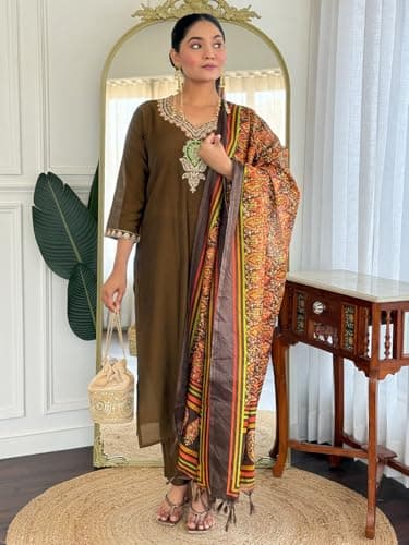 INDO ERA Women's White Pure Cotton Quirky Printed Straight Fusion Kurta & Pant Set 2