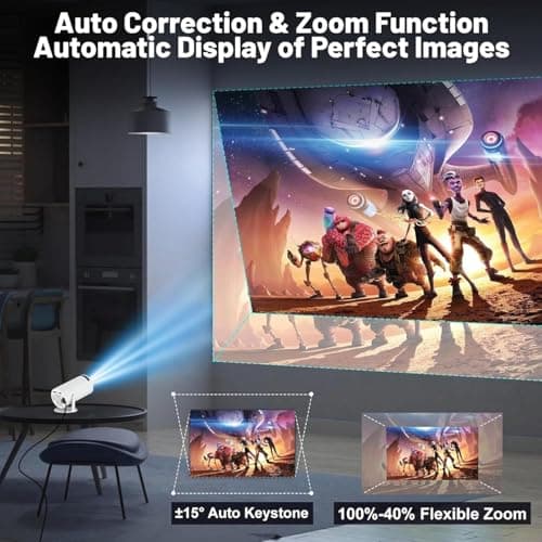 Portable Smart Mini Projector, 4K 1080P Full HD Projector Supports Netflix, Prime and YouTube Etc. WiFi 5G, BT-5.0, Cinema Projector 180° Android 11, Compatible with TV Stick/Windows/iOS/Android 3