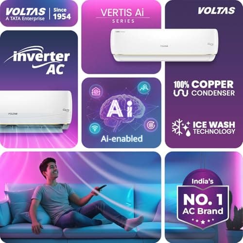 Voltas 1.5 ton 3 Star, New star rated, Inverter Split AC (Copper, Convertible 6-in-1 cooling modes, Ai Enabled, 4-way Swing, Sleep Mode, Auto Clean (183INV VERTIS AI ZEST GOLD, White) 5