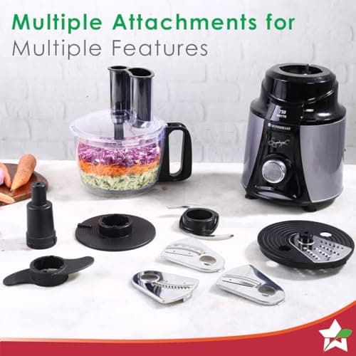 Wonderchef Galaxy Food Processor 750W Mixer Grinder, 100% Copper Motor, 4 Jars + FP attachment, Black & Grey, 5 Year Warranty by Wonderchef 5