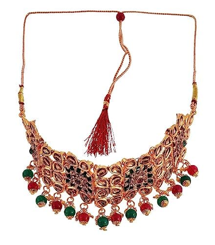 Handicraft Kottage Antique Gold Plated Choker Necklace With Earrings Kundan Jewellery Set for Women & Girls Occasions 2