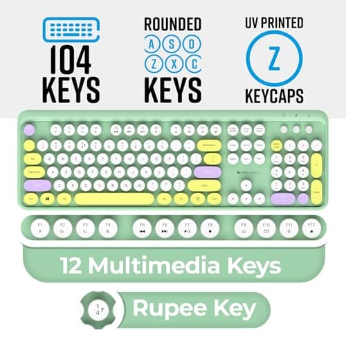 Zebronics Wireless Keyboard & Mouse Combo, 104 UV-Coated Keys, ₹ Key, 12 Multimedia Keys, Retractable Stand, 3 Button Mouse, 1600 DPI, High Precision, USB Nano Receiver (Companion 301, Garden) 4