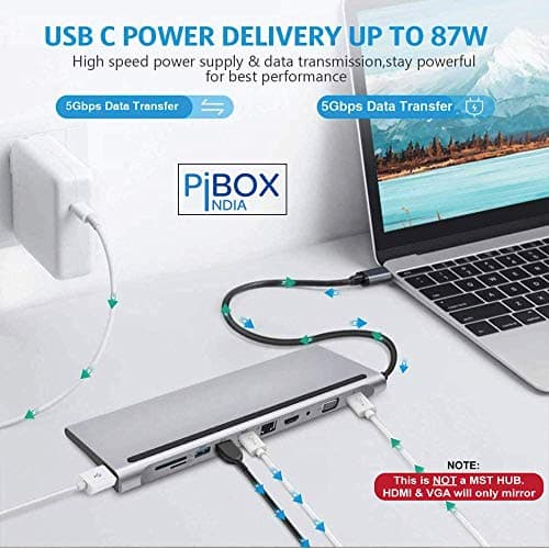 PIBOX India, 11 in 1 USB C Dock Adapter Type C Hub, 3X USB 3.0, Ethernet, VGA, 4K HDMI Port,SD/TF Card Reader,PD Charging Port and 3.5mm Audio for MacBook, Thunderbolt 3.0 laptops 4