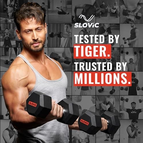 Slovic Dumbbell Set 10 KG (5 KG x 2) | Hexa Dumbbells Set for Home Workout | 5 KG Dumbbells Pair for Exercise | Gym Equipment for Home Workout | Anti Skid Rubber Dumbbell Black 6