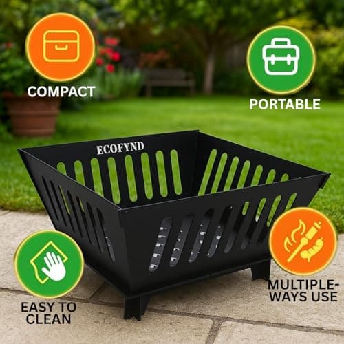 ecofynd Portable Charcoal Fire Pit for Garden, Modern Bonfire Pit Foldable & Compact Fire Bowl Brazier for BBQ, Picnic, Camping, Traveling, Outdoor Cooking, Heavy Duty Angithi for Winter (BBQ003) 4