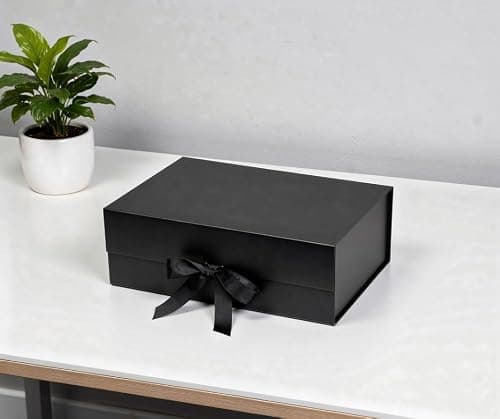 Awestuffs Premium Black Gift Boxes for Gift Packaging, Reusable Decorative Gift Boxes (23 x 16 x 10 cm) for Hampers, Weddings, Birthdays, Festivals & Corporate Gifts (Pack of 1) 4