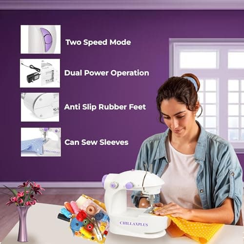 CHILLAXPLUS Stitching Machine - Portable Sewing Machine for Home Use with with 12 Thread Sewing Kit and Foot Pedal, Mini Silai Machine - Compact Tailoring Tool – White 5