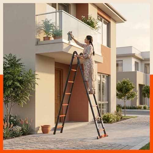 Bathla 20.5 Ft A-Type Foldable Steel Telescopic Ladder with Support Wheels | Portable, Compact & Multipurpose Ladder for Home, Industrial and Outdoor Use 4