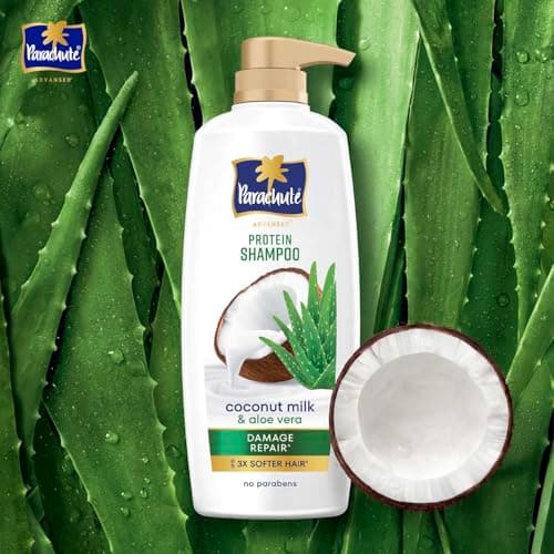 Parachute Advansed Protein Shampoo | with Coconut Milk and Aloe Vera | For up to 100% Damage Repair & up to 3X Softer Hair | Protein Lock Technology | Paraben-Free | For Men & Women | 1.2L 2
