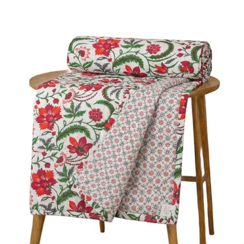 Trance Home Linen 100% Cotton | Kids Dohar | Double Bed | 150 GSM | Reversible Ac Comforter | Light Weight All Season Soft Blanket (84x90 Inches | Firdaus Red)
